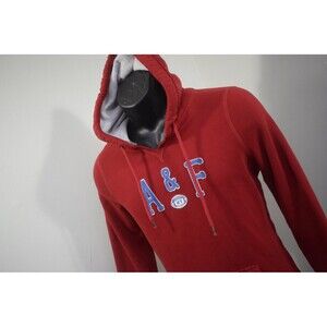 Abercrombie & Fitch Hoodie Red Cotton Blend Pullover Sweater Womens Large